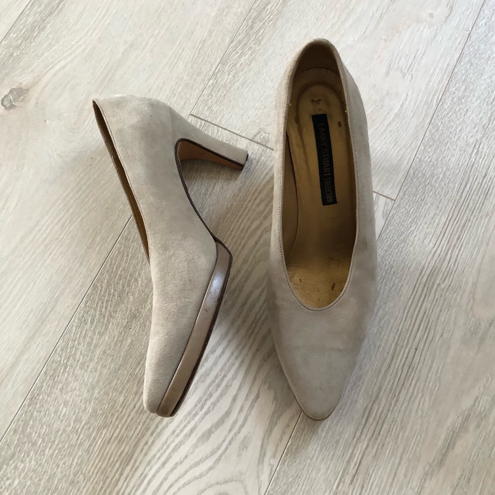Larry Stuart Leather Nude Platform Heels, made in Italy